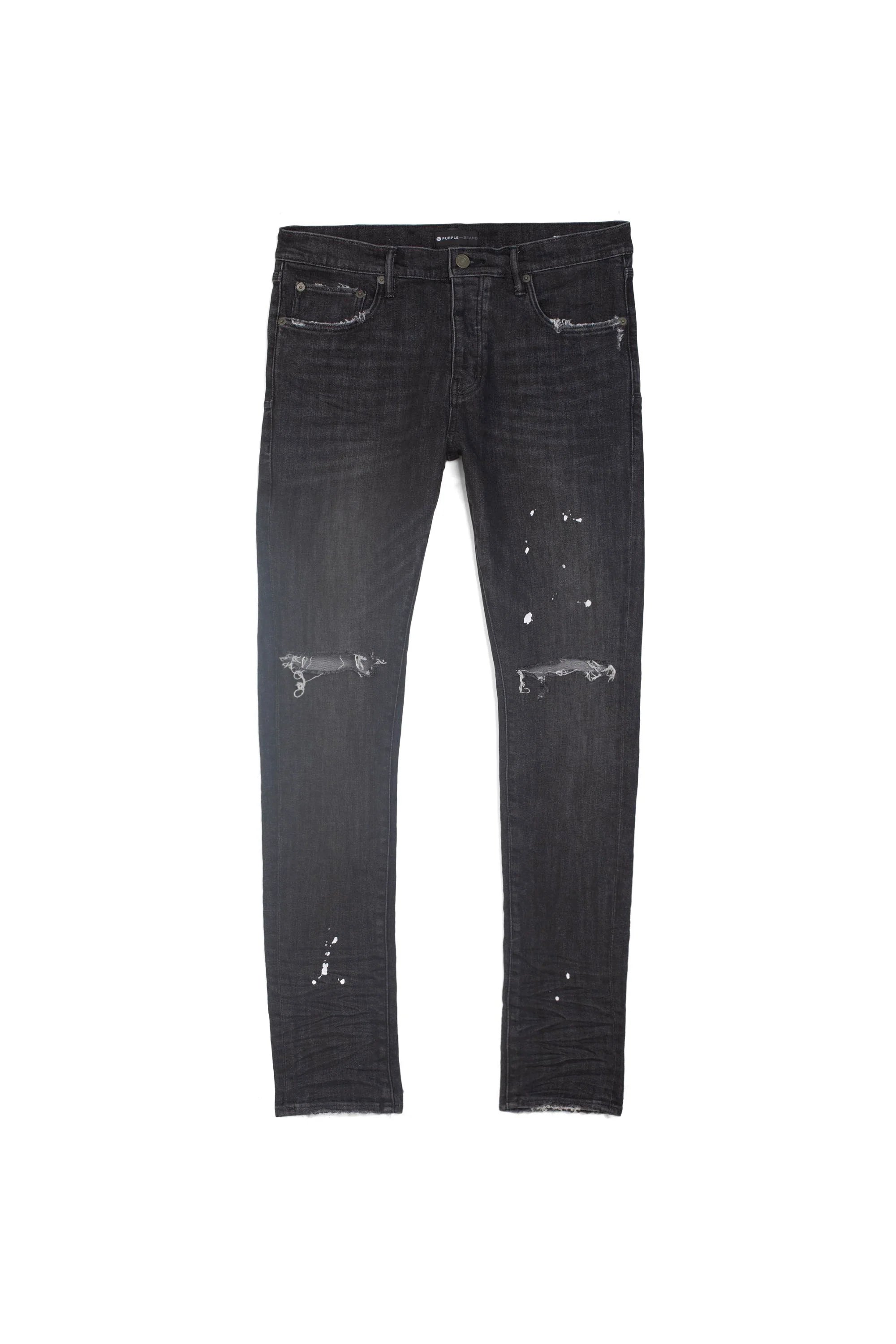 Purple Brand Low Rise Skinny Jean Black Overspray