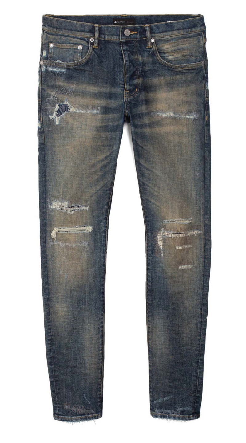 Purple Brand Low Rise Skinny Jean Dirty Indigo Repair