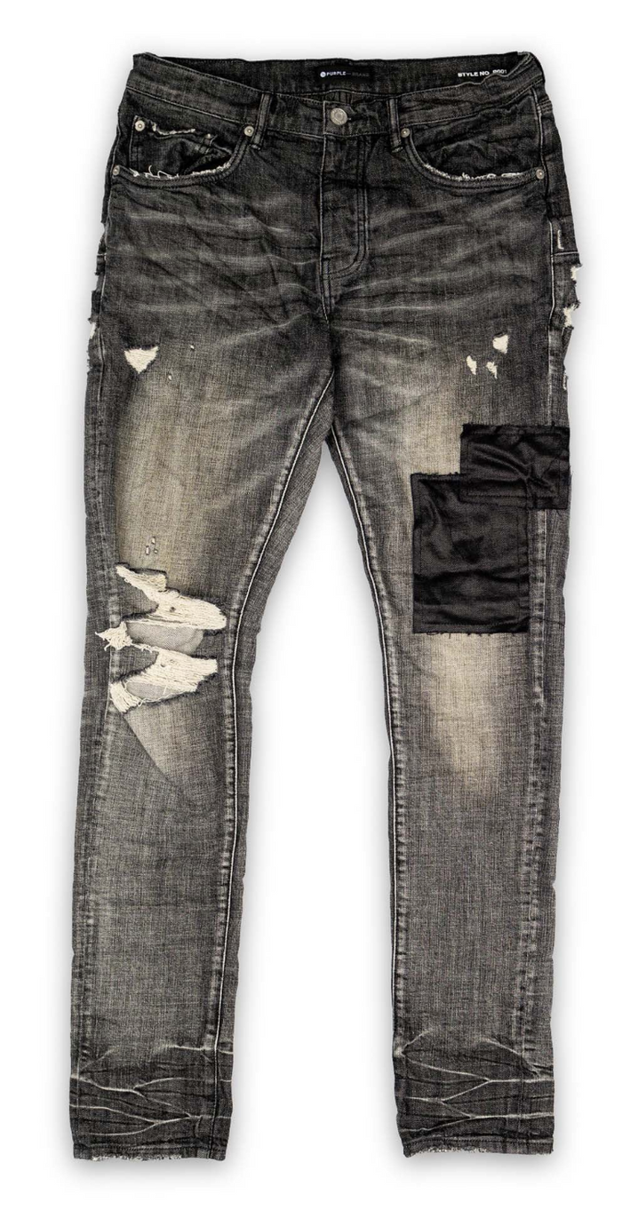Purple Brand Low Rise Skinny Jean Grey Black Patched
