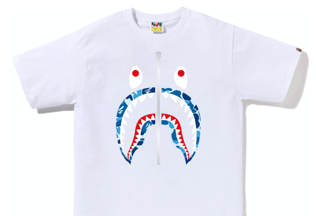 Bape ABC Camo Shark Silver Zip Tee Men's White/Blue