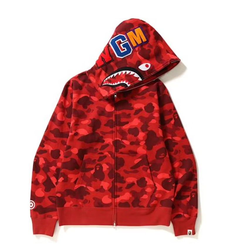 Bape Color Camo Shark Full Zip Hoodie Red