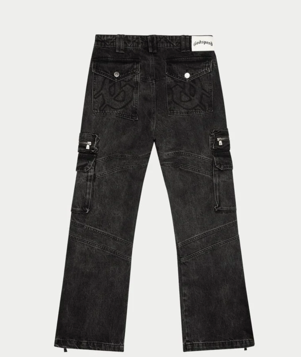 Godspeed Rockstar Flare Cargo Denim (Black Wash)