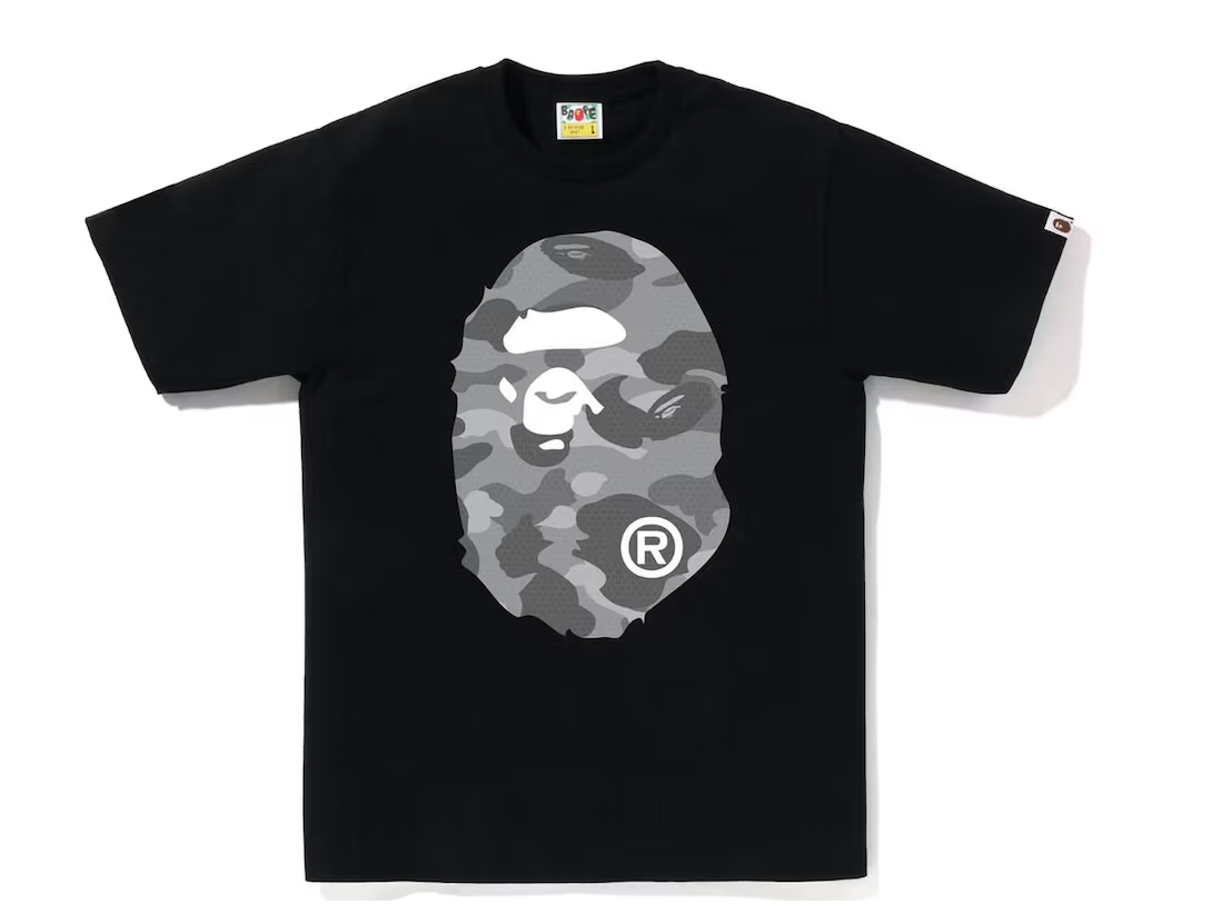 Bape Honeycomb Camo Big Ape Head Tee Black Grey