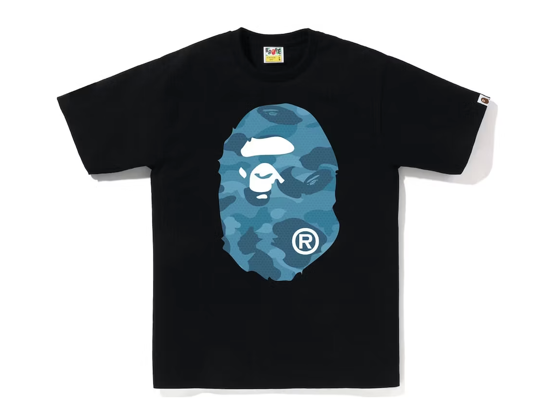 Bape Honeycomb Camo Big Ape Head Tee Black Blue