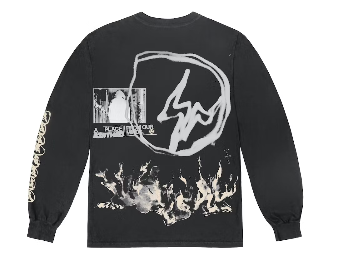 Travis Scott Cactus Jack For Fragment Logo L/S T-shirt Washed Black