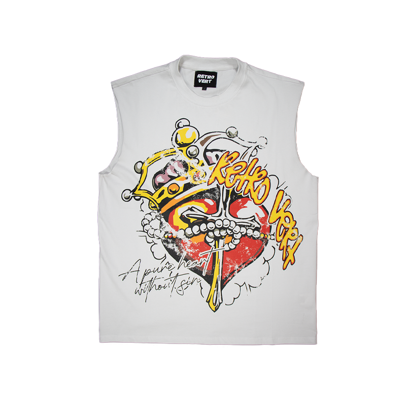 Retrovert Heart Cross Cutoff T-Shirt White