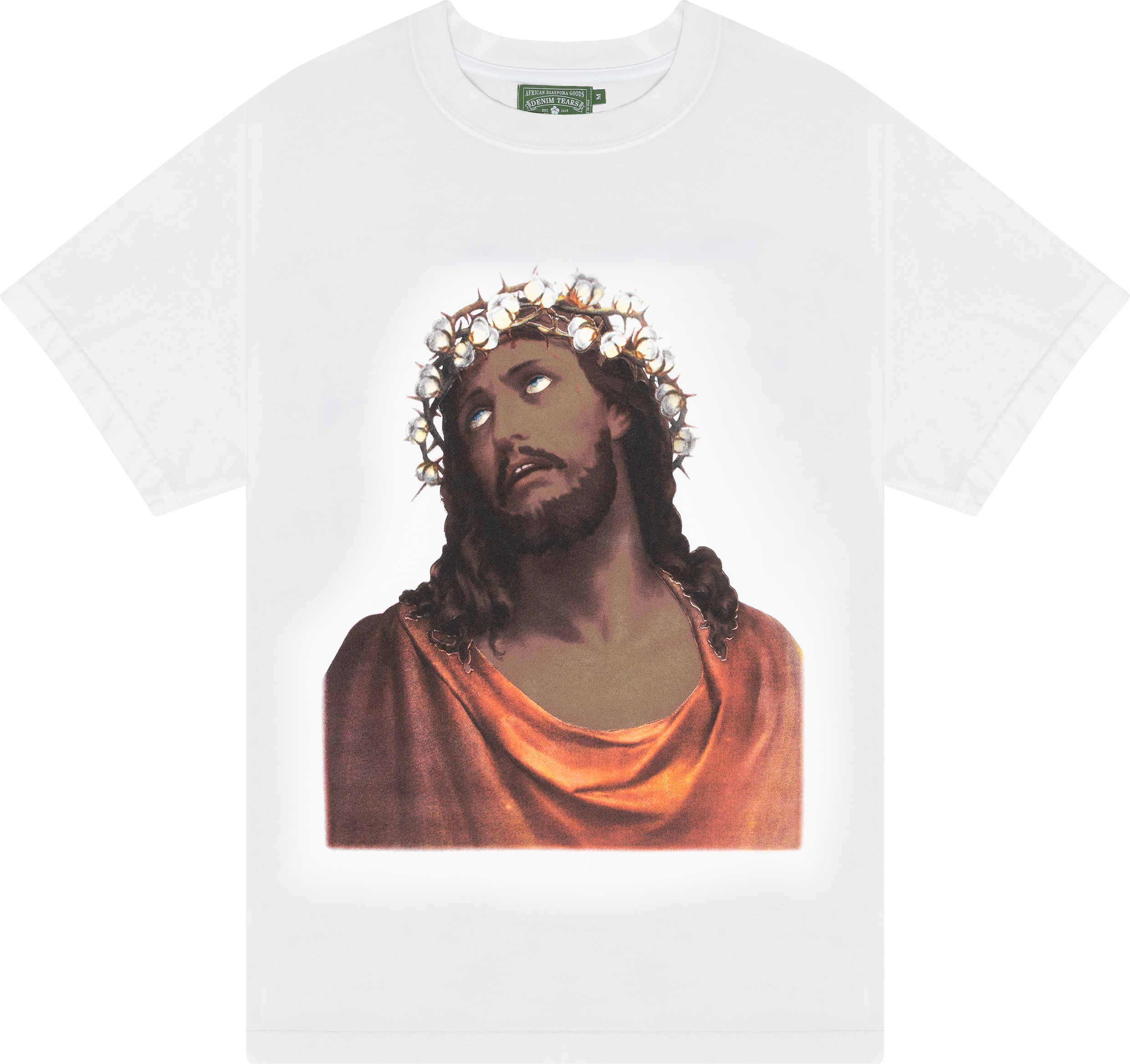 DENIM TEARS BLACK JESUS CROWN T SHIRT WHITE
