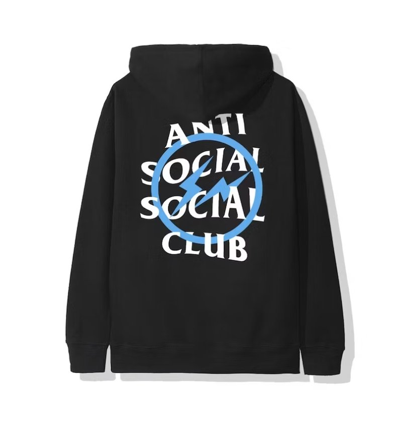 Anti Social Social Club x Fragment Blue Bolt Hoodie Black - Verified Sneaker Boutique Wellington