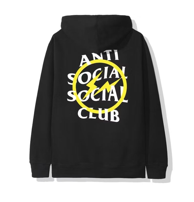 Anti Social Social Club x Fragment Yellow Bolt Hoodie Black - Verified Sneaker Boutique Wellington