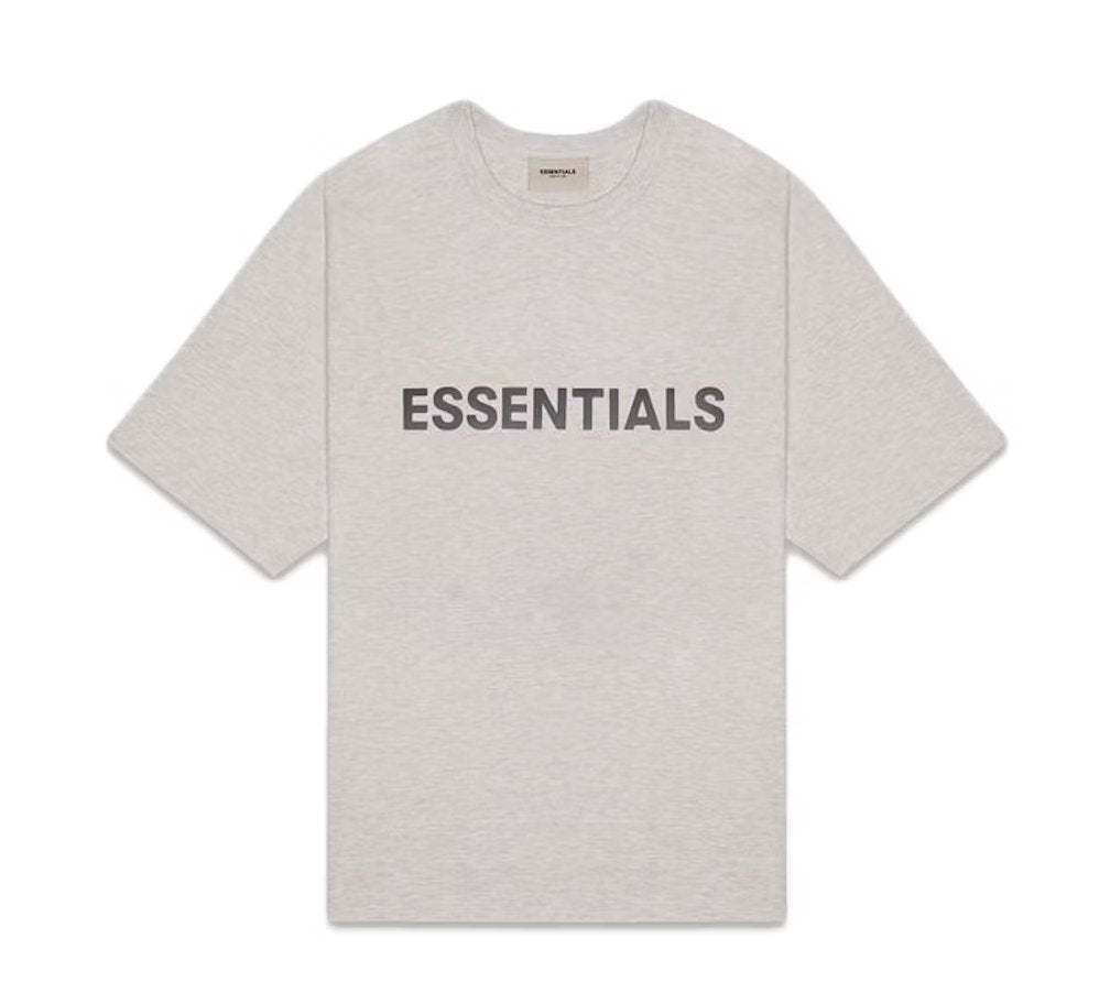 Fear of God Essentials Boxy T-Shirt Applique Logo Heather Oatmeal - Verified Sneaker Boutique Wellington