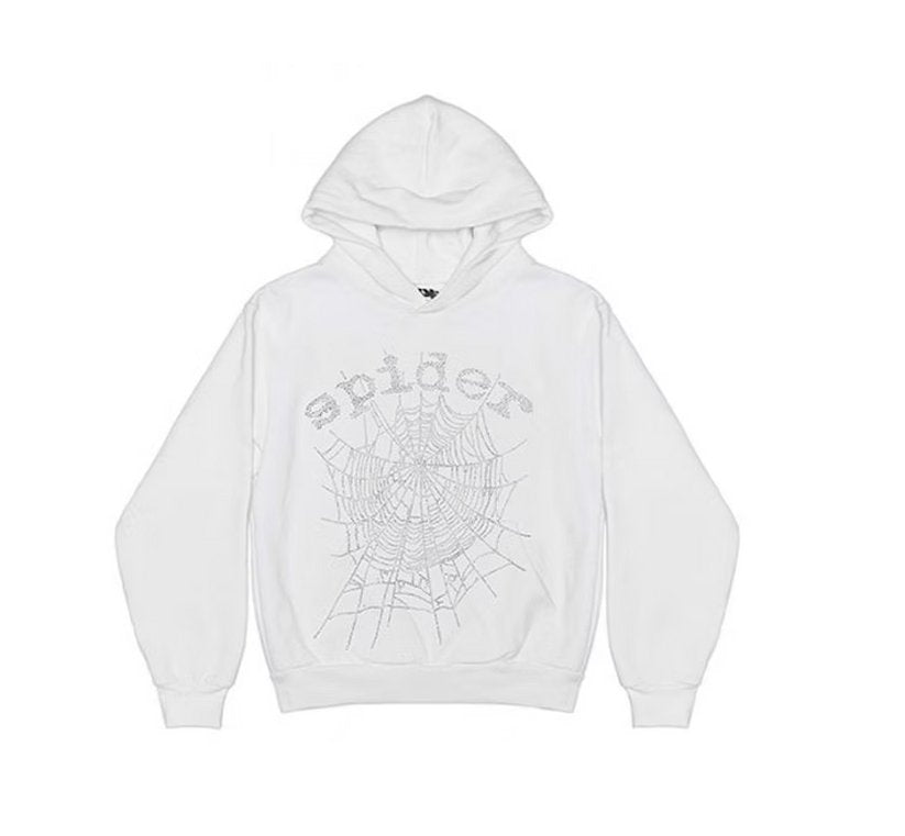 Sp5der OG Rhinestone Logo Hoodie White - Verified Sneaker Boutique Wellington