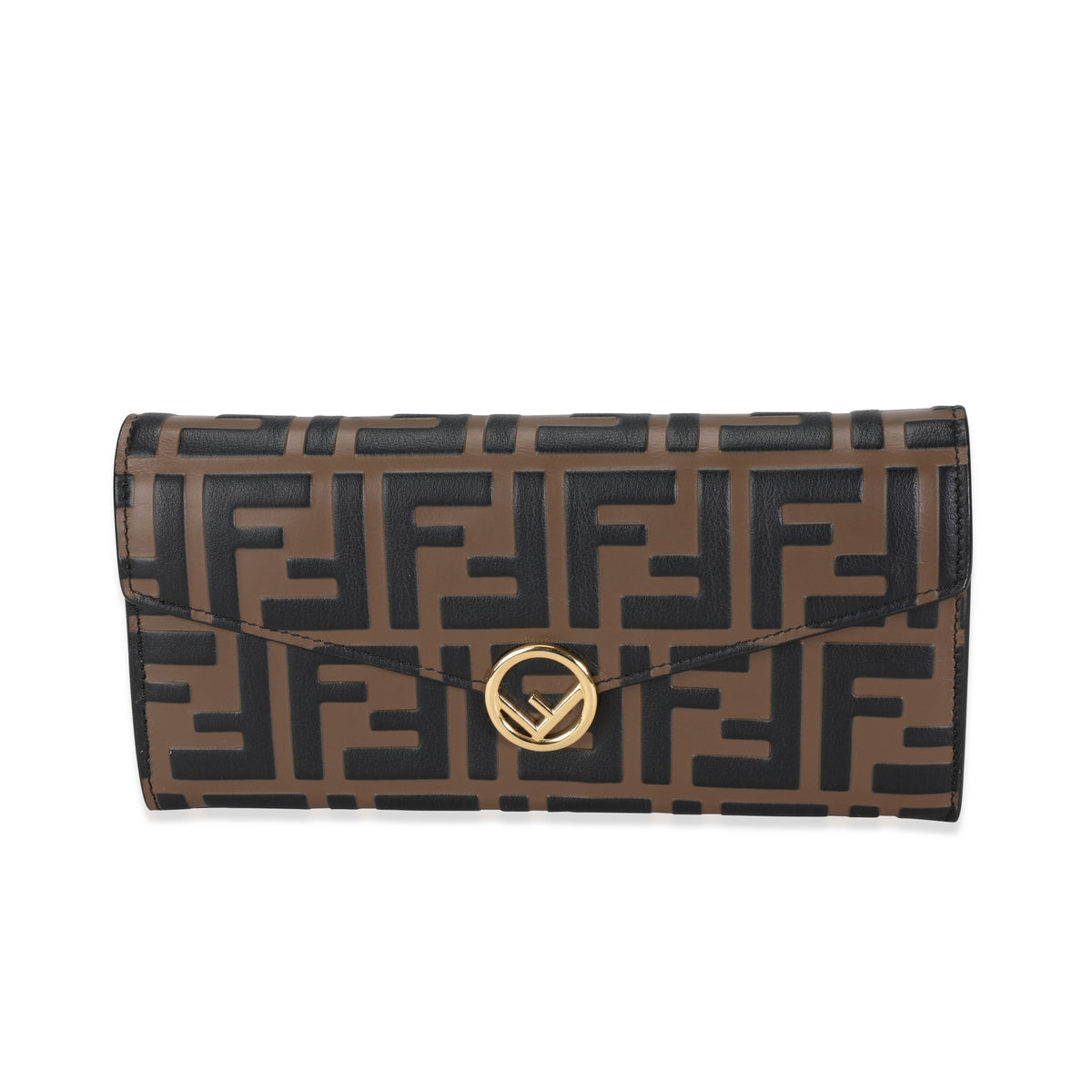 Fendi Black & Brown Zucca-Embossed Leather Continental Wallet
