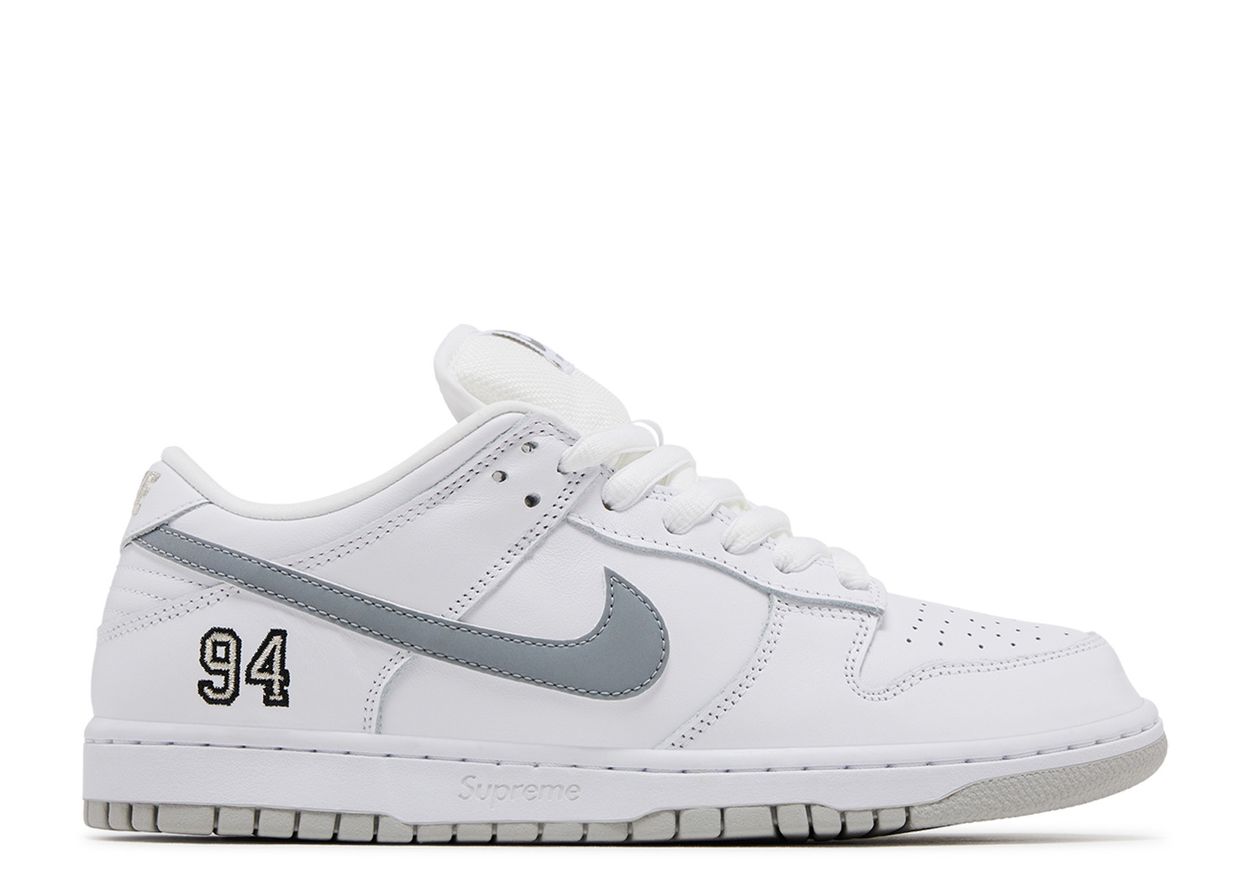 Nike SB Dunk Low Supreme 94 White Metallic Silver