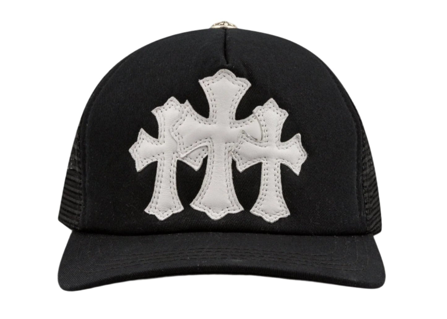 Chrome Hearts Cemetery Triple Cross Patch Trucker Hat White/Black