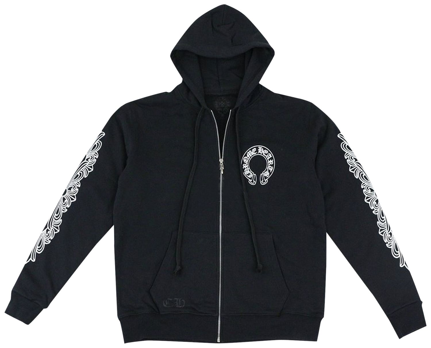 Chrome Hearts Horseshoe Floral Cross-Sleeve Zip Up Hoodie Black/White