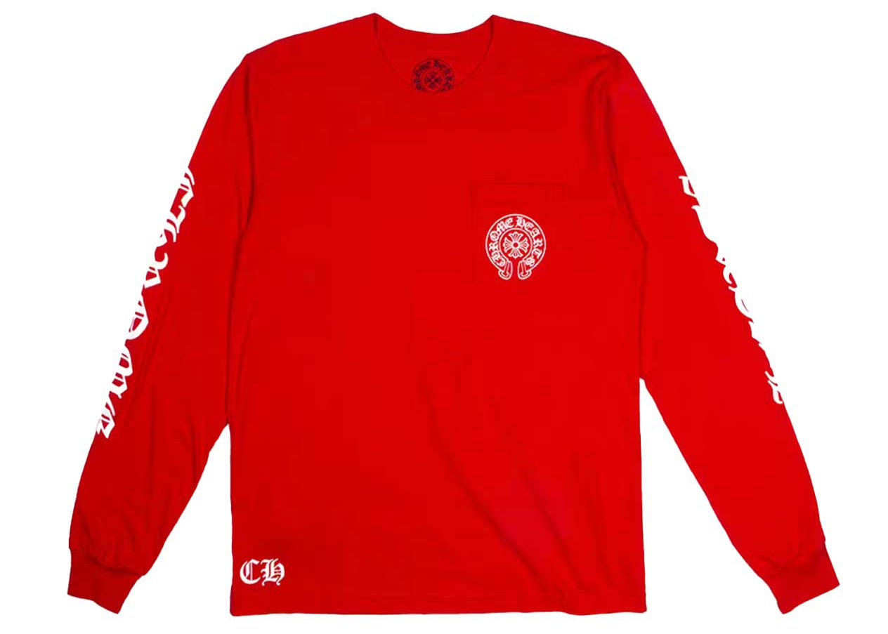 Chrome Hearts 2023 Scroll Logo Long Sleeve T-Shirt Red