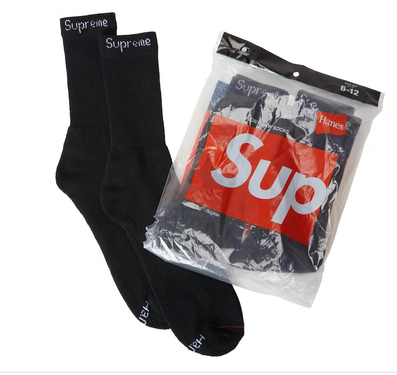 Supreme Hanes Crew Socks (4 Pack) Black