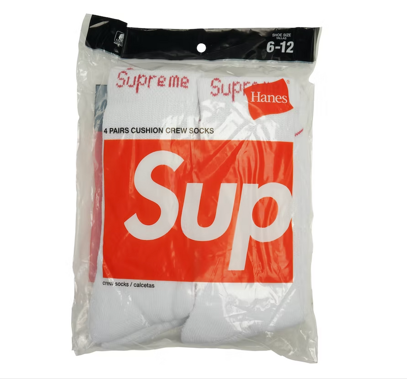 Supreme Hanes Crew Socks (4 Pack) White