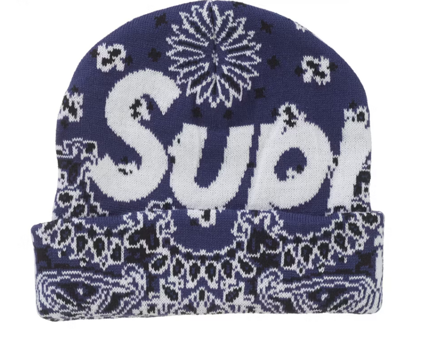 Supreme Bandana Big Logo Beanie Blue