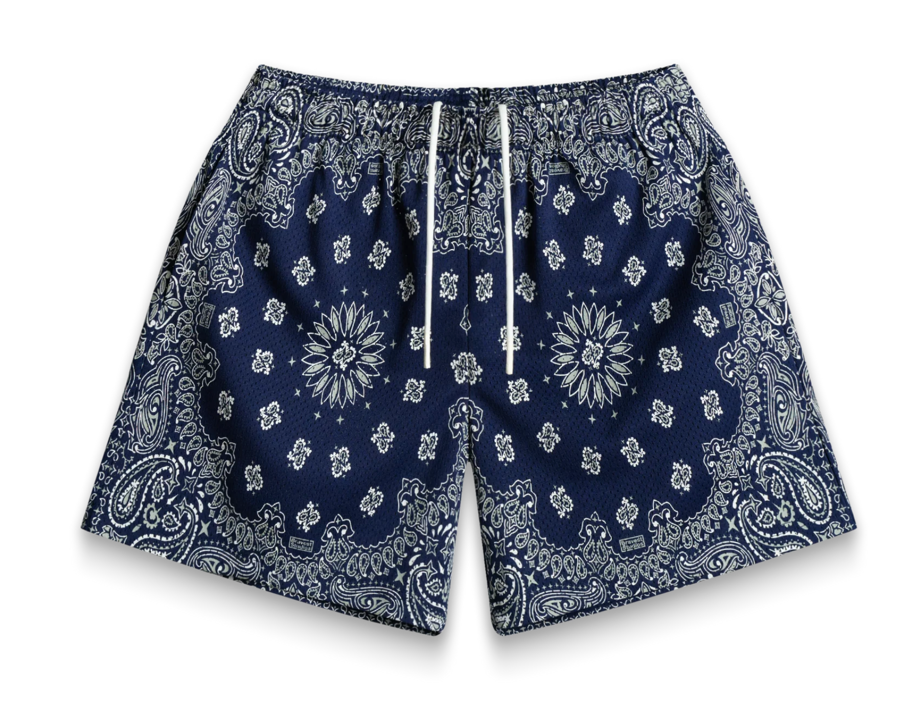 Bravest Studios Screenprinted Paisley Two-Tone Navy Shorts