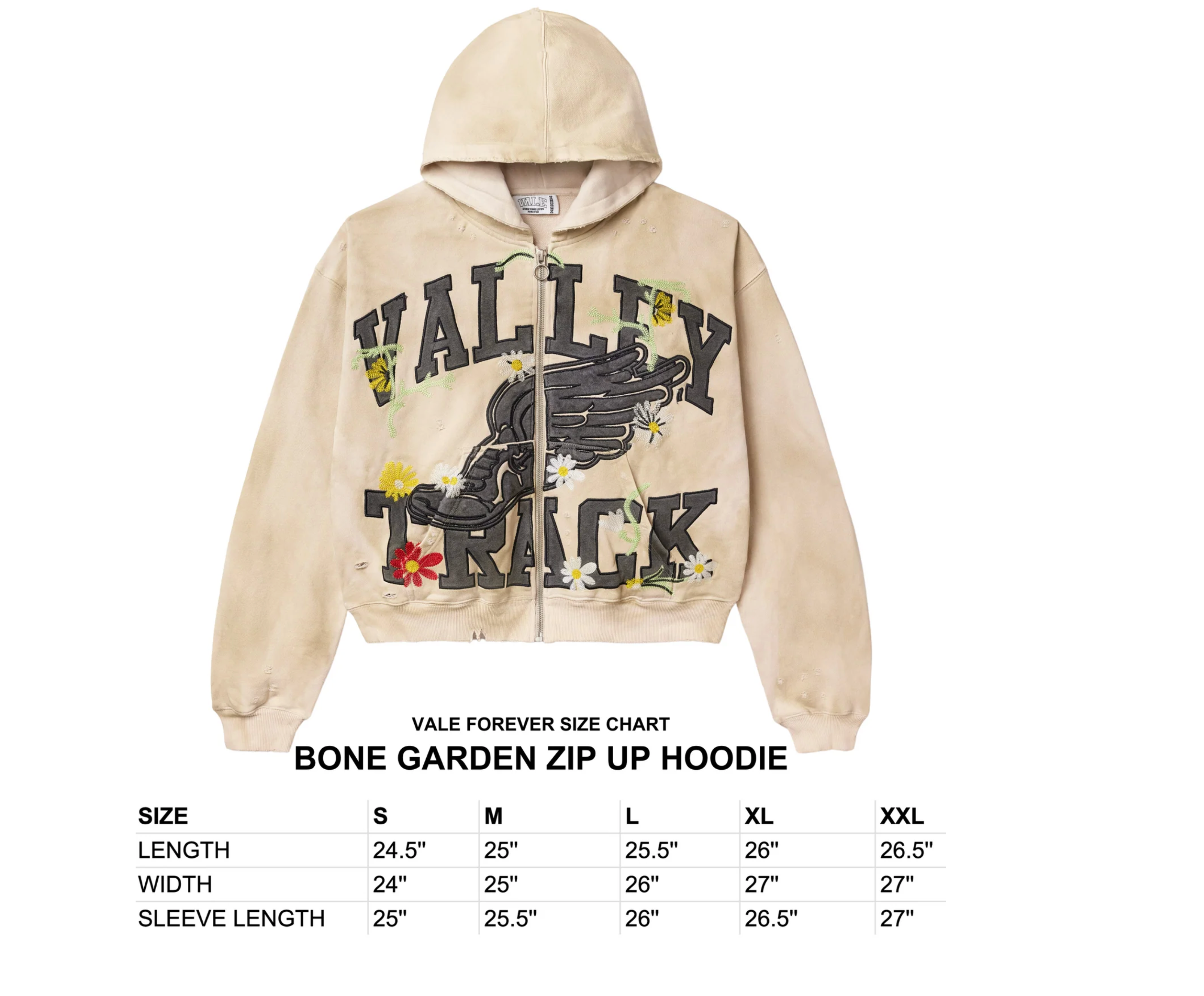 Vale Bone Garden Zip Up Hoodie