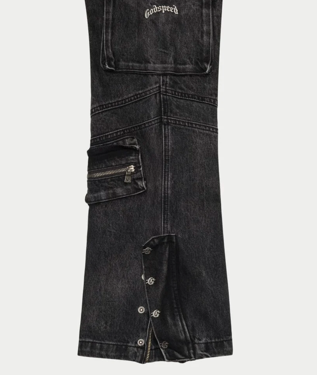 Godspeed Rockstar Flare Cargo Denim (Black Wash)