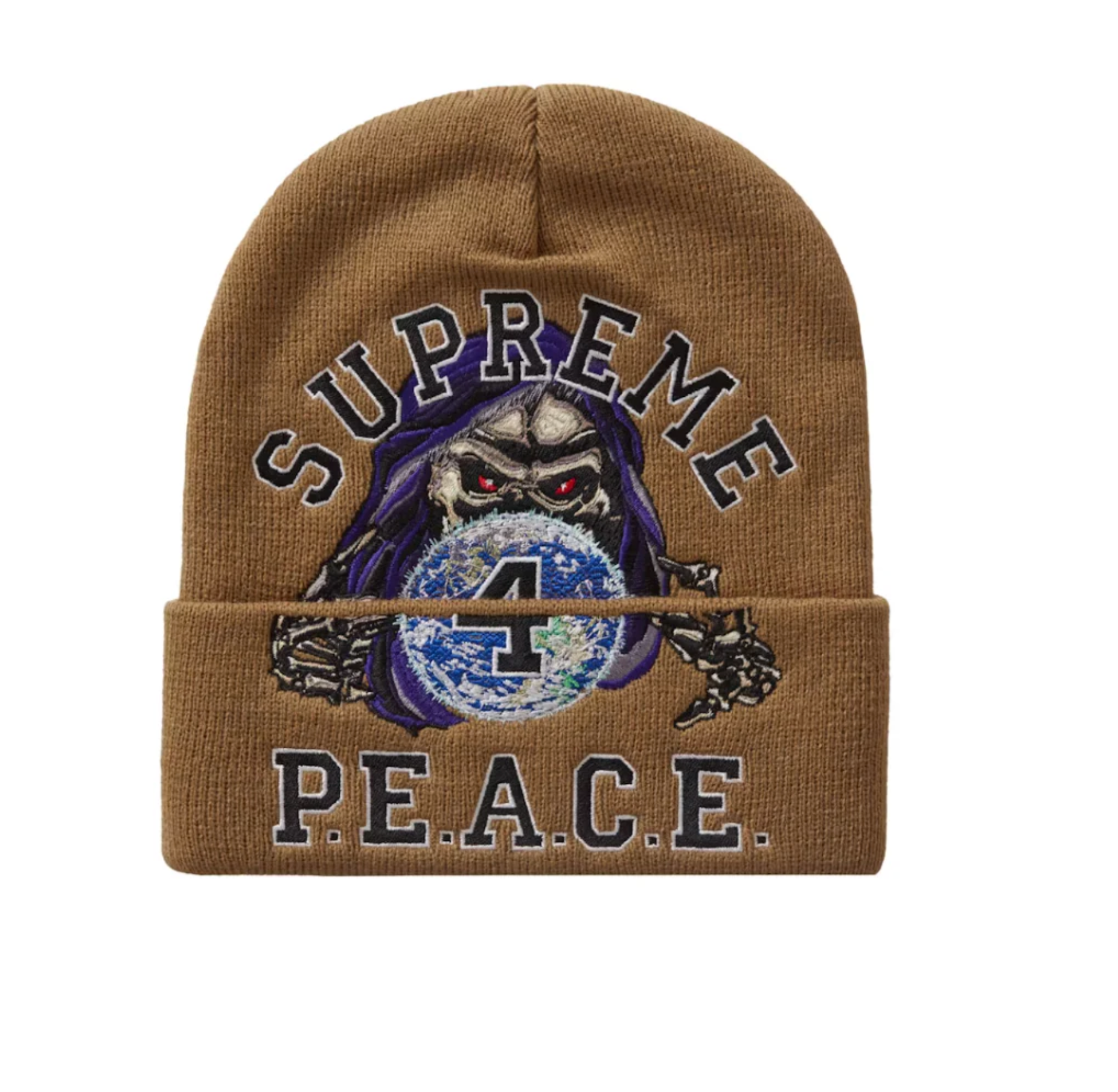 Supreme Peace Embroidered Beanie Tan