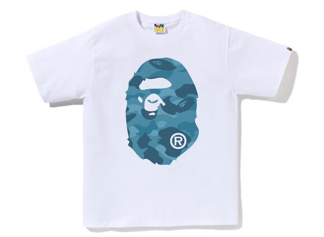Bape Honeycomb Camo Big Ape Head Tee White Blue