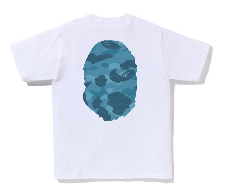 Bape Honeycomb Camo Big Ape Head Tee White Blue
