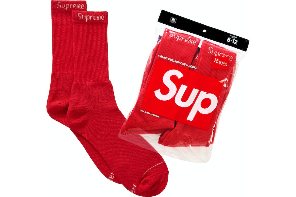 Supreme Hanes Crew Socks (4 Pack) Red