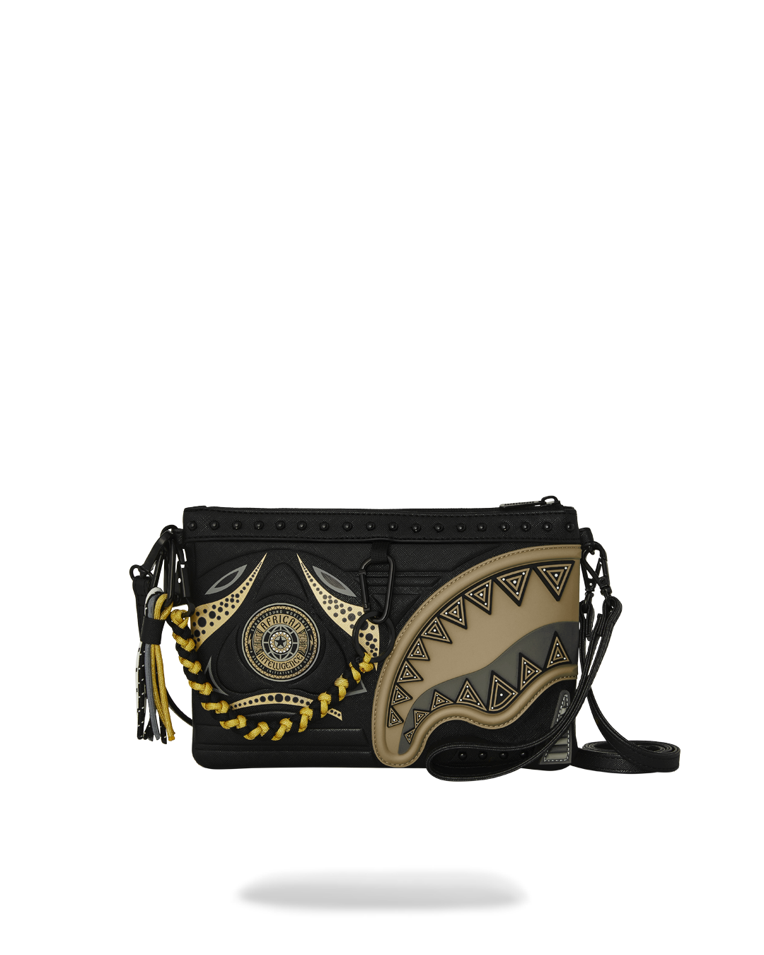 Sprayground AI Wonderland Gold And Black Crossover Clutch