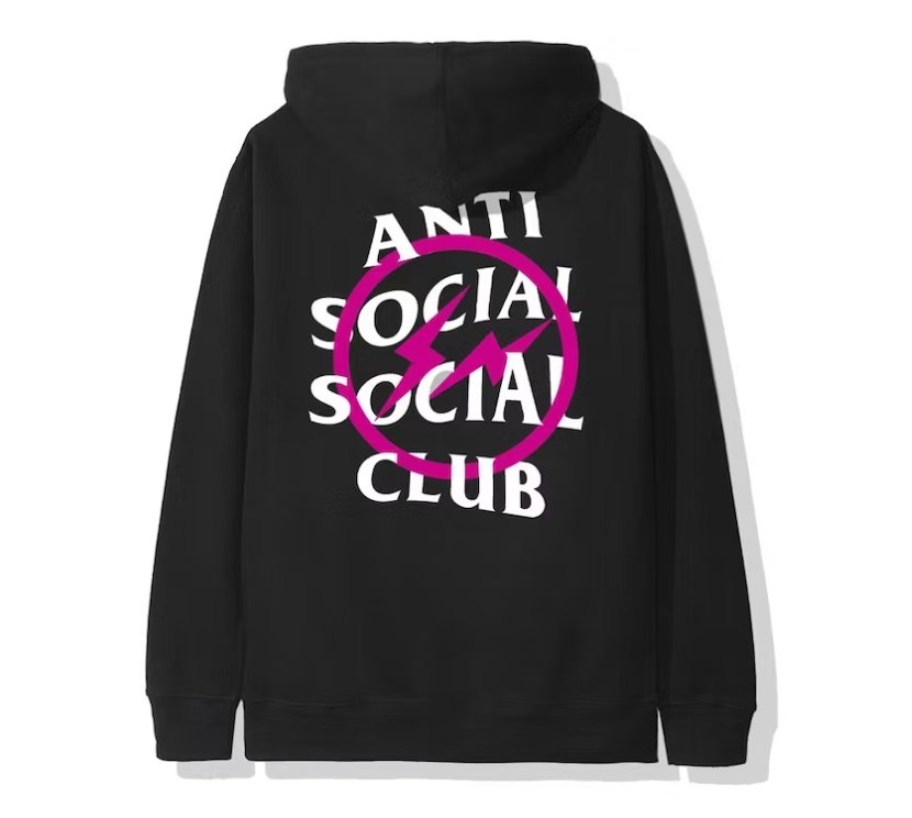 Anti Social Social Club x Fragment Pink Bolt Hoodie Black - Verified Sneaker Boutique Wellington