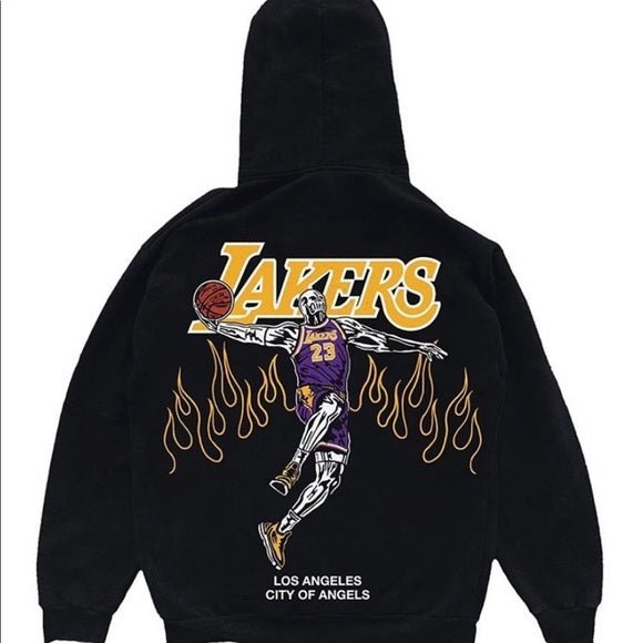 Women's Lusso Black Los Angeles Lakers Layla World Tour Cropped Pullover Hoodie Size: Extra Large